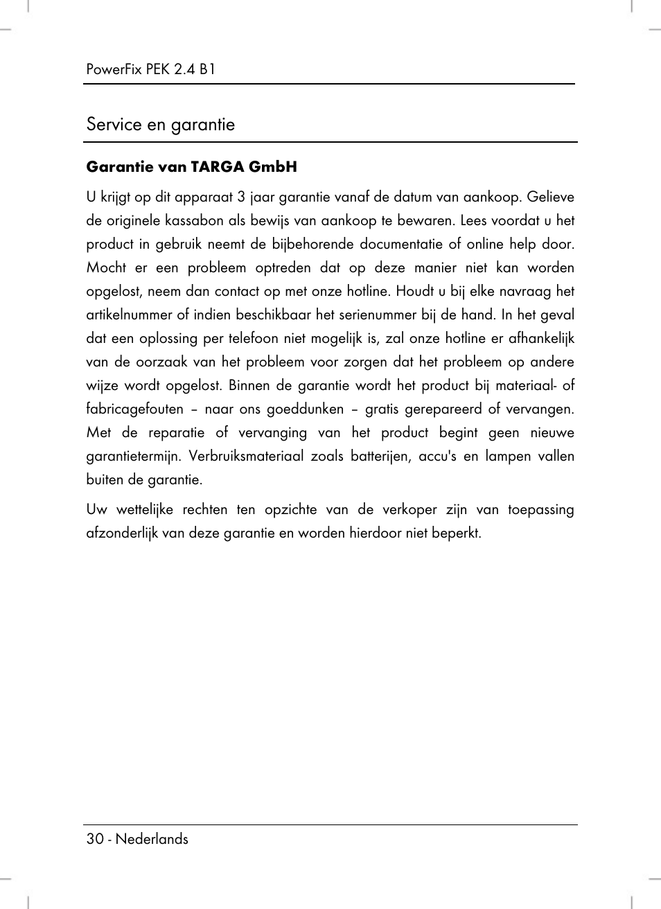 Service en garantie | Powerfix PEK 2.4 B1 User Manual | Page 32 / 64