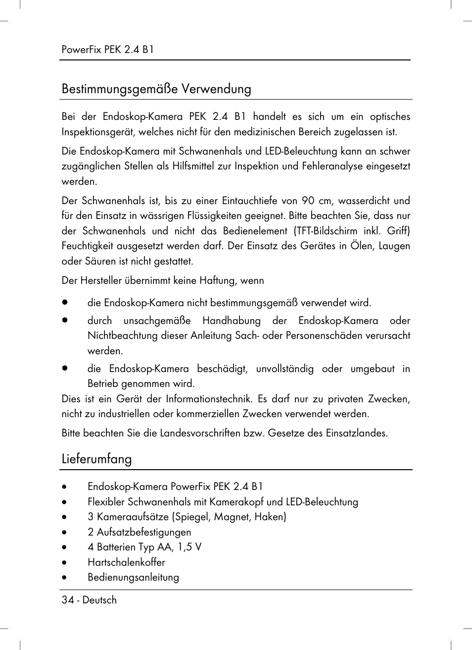 Bestimmungsgemäße verwendung, Lieferumfang | Powerfix PEK 2.4 B1 User Manual | Page 36 / 64