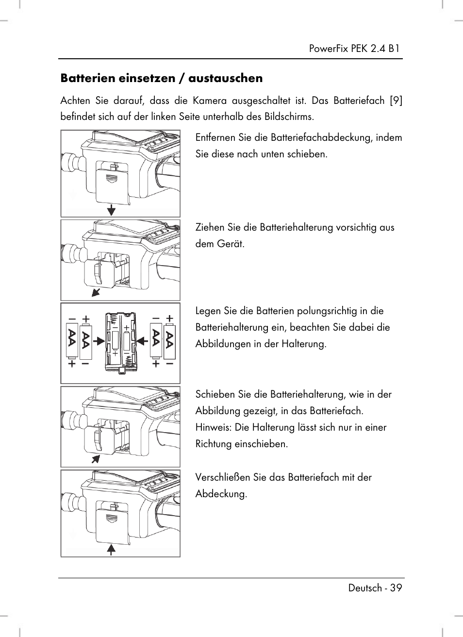 Batterien einsetzen / austauschen | Powerfix PEK 2.4 B1 User Manual | Page 41 / 64