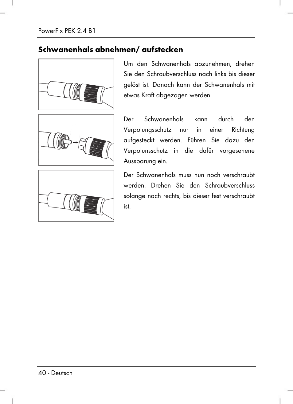 Schwanenhals abnehmen/ aufstecken | Powerfix PEK 2.4 B1 User Manual | Page 42 / 64