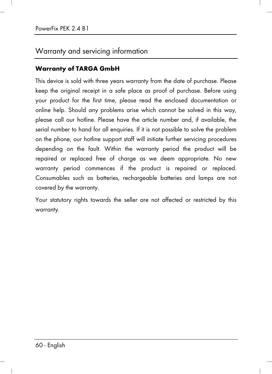 Warranty and servicing information | Powerfix PEK 2.4 B1 User Manual | Page 62 / 64