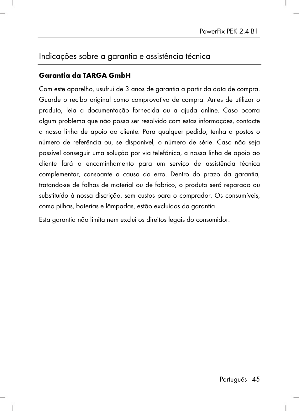 Indicações sobre a garantia e assistência técnica | Powerfix PEK 2.4 B1 User Manual | Page 47 / 80