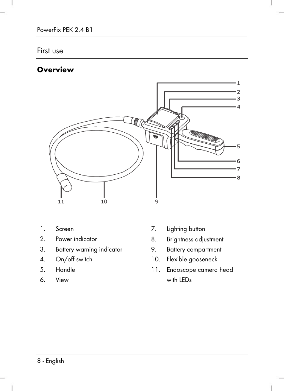 First use, Overview | Powerfix PEK 2.4 B1 User Manual | Page 10 / 94