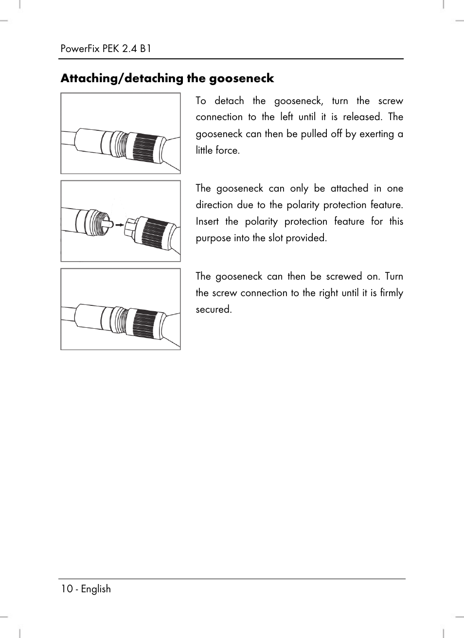 Attaching/detaching the gooseneck | Powerfix PEK 2.4 B1 User Manual | Page 12 / 94