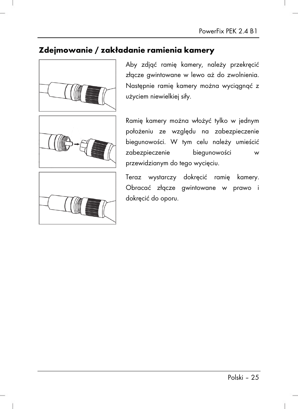 Zdejmowanie / zakładanie ramienia kamery | Powerfix PEK 2.4 B1 User Manual | Page 27 / 94