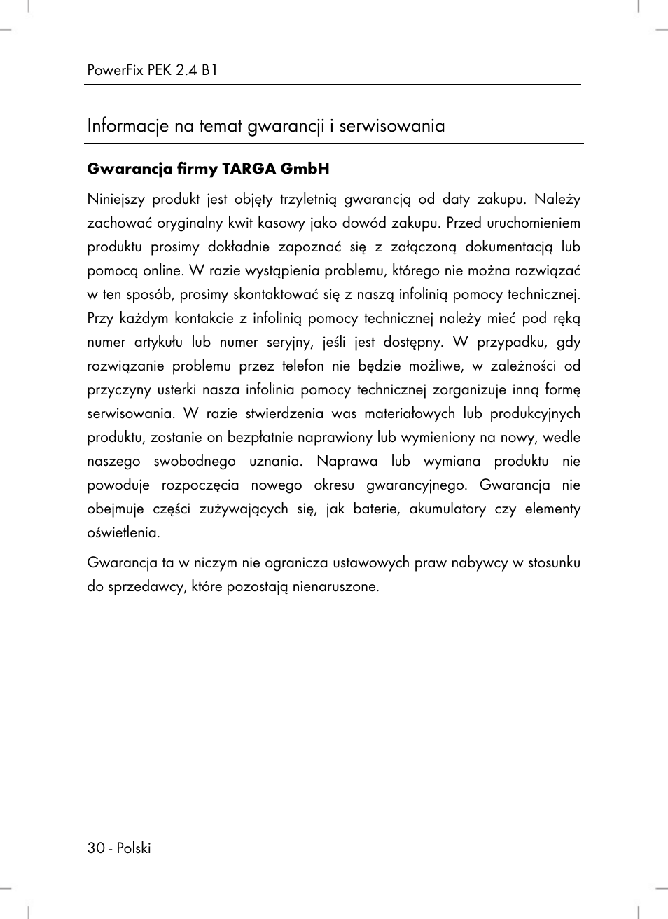 Informacje na temat gwarancji i serwisowania | Powerfix PEK 2.4 B1 User Manual | Page 32 / 94