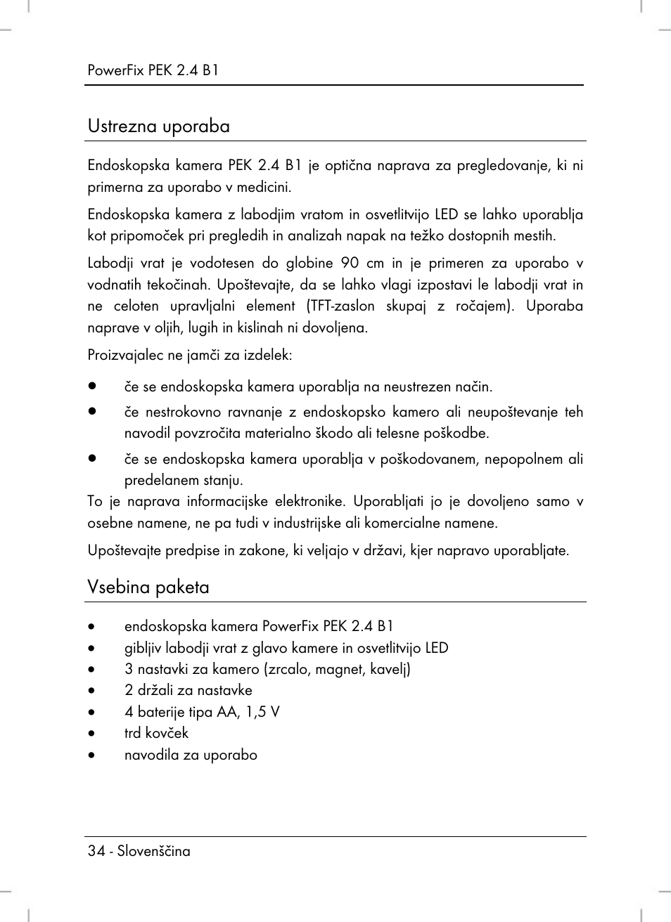 Ustrezna uporaba, Vsebina paketa | Powerfix PEK 2.4 B1 User Manual | Page 36 / 94