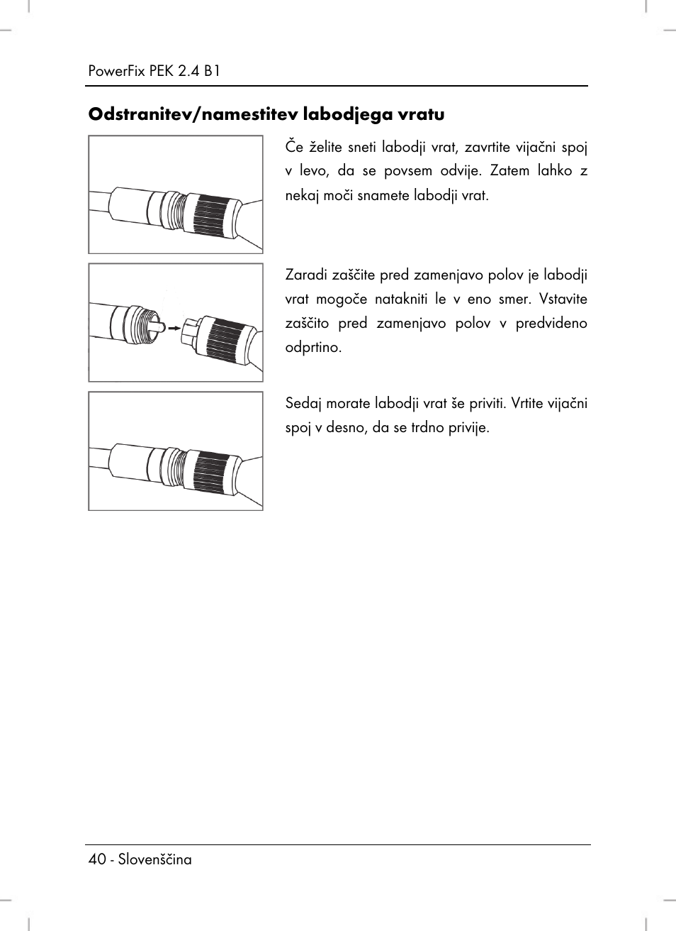 Odstranitev/namestitev labodjega vratu | Powerfix PEK 2.4 B1 User Manual | Page 42 / 94