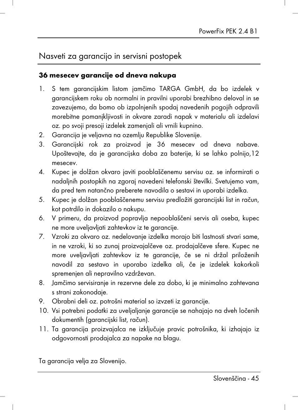 Nasveti za garancijo in servisni postopek | Powerfix PEK 2.4 B1 User Manual | Page 47 / 94