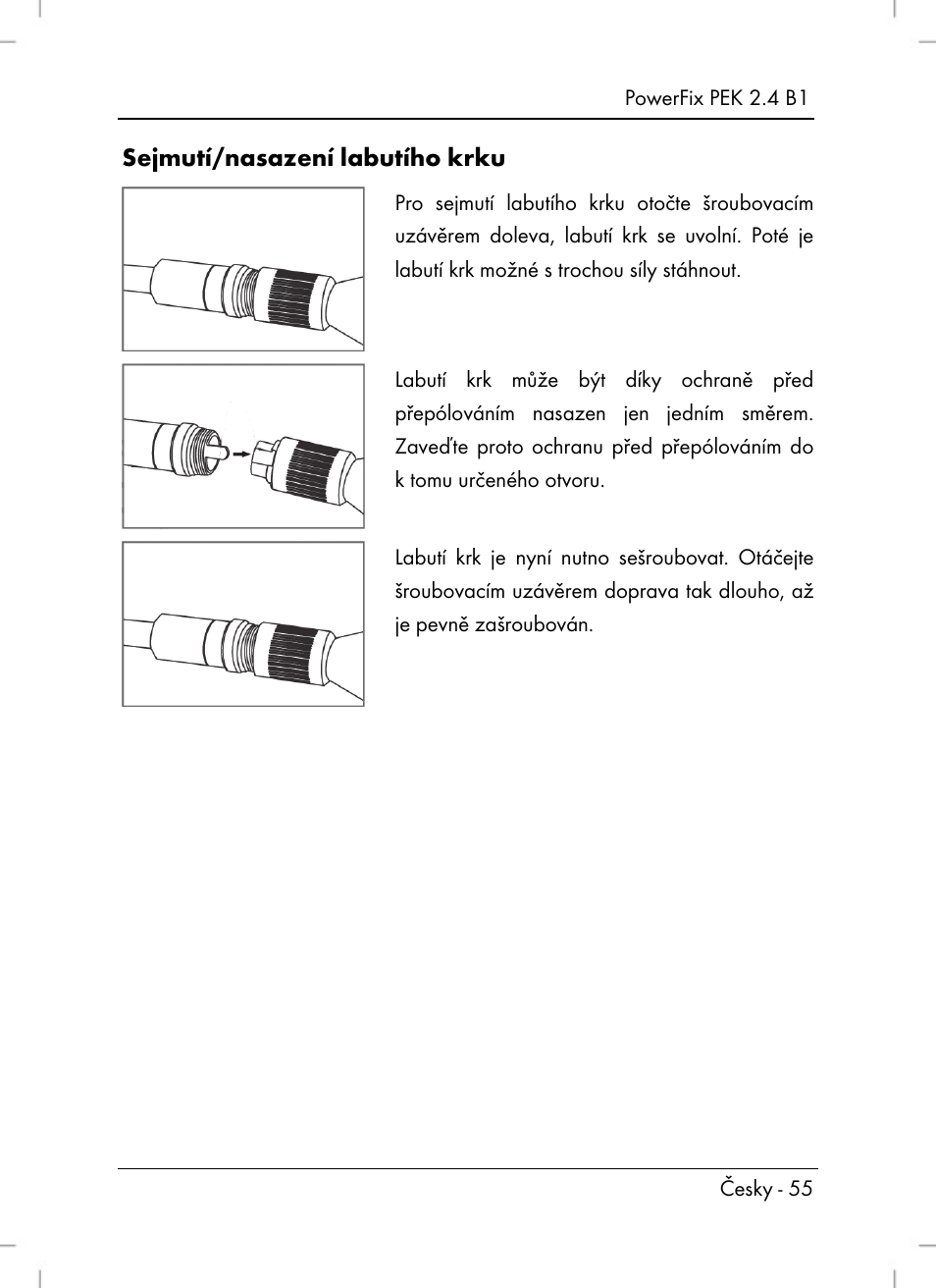 Sejmutí/nasazení labutího krku | Powerfix PEK 2.4 B1 User Manual | Page 57 / 94