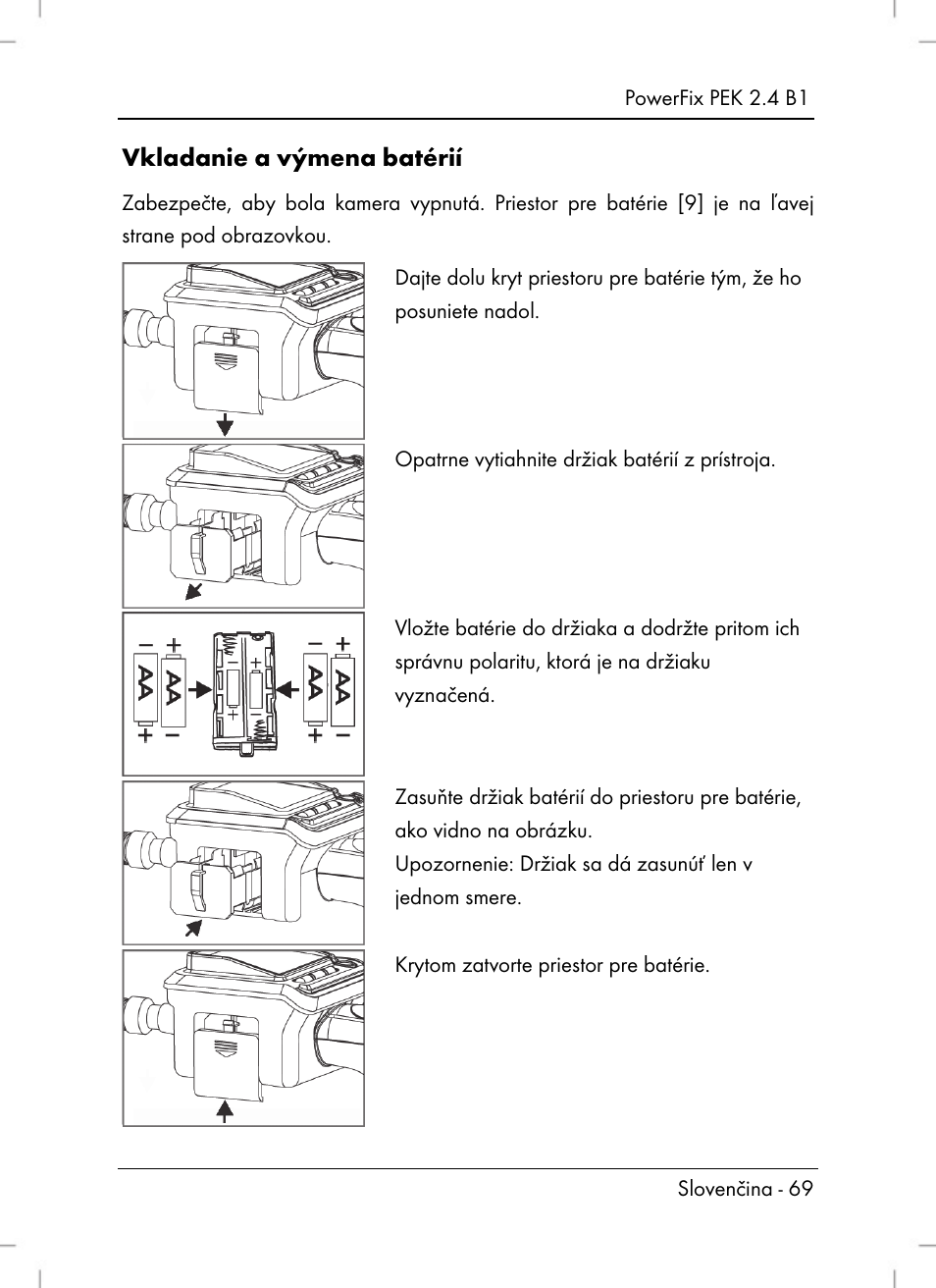 Vkladanie a výmena batérií | Powerfix PEK 2.4 B1 User Manual | Page 71 / 94