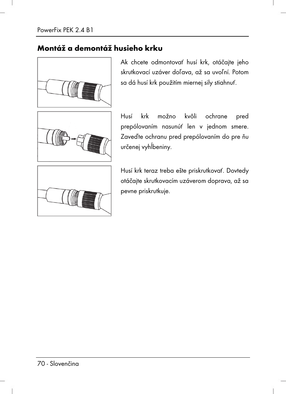 Montáž a demontáž husieho krku | Powerfix PEK 2.4 B1 User Manual | Page 72 / 94
