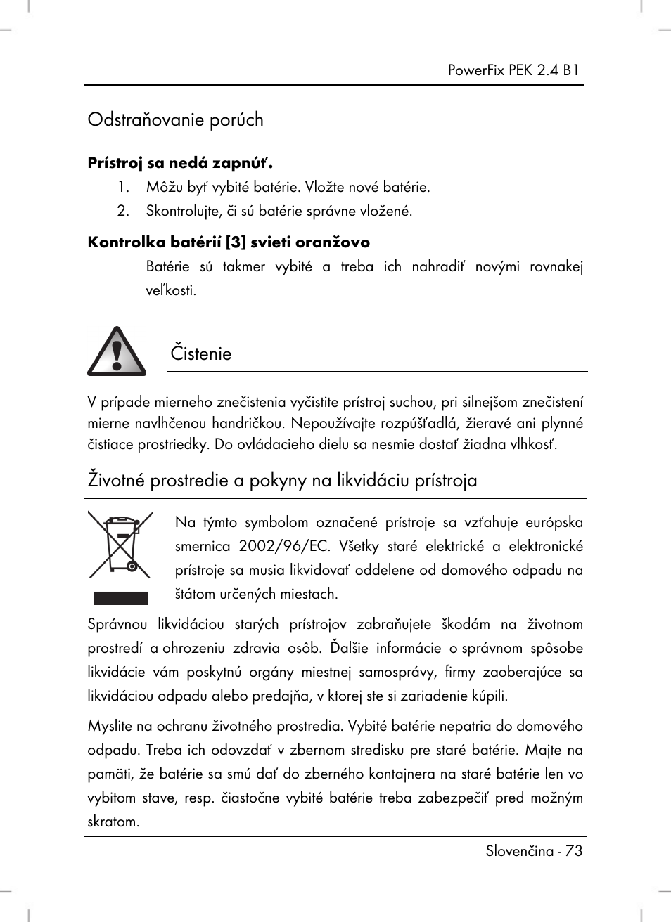 Odstraňovanie porúch, Čistenie | Powerfix PEK 2.4 B1 User Manual | Page 75 / 94