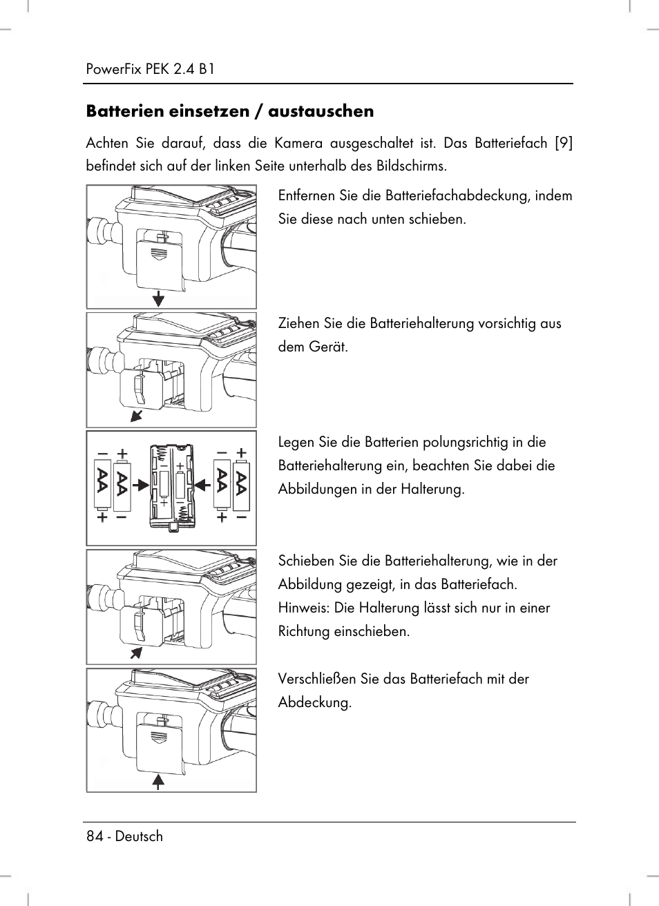 Batterien einsetzen / austauschen | Powerfix PEK 2.4 B1 User Manual | Page 86 / 94