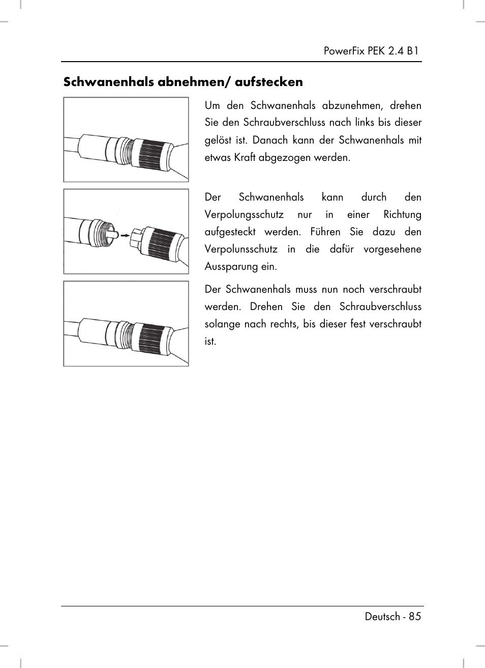 Schwanenhals abnehmen/ aufstecken | Powerfix PEK 2.4 B1 User Manual | Page 87 / 94