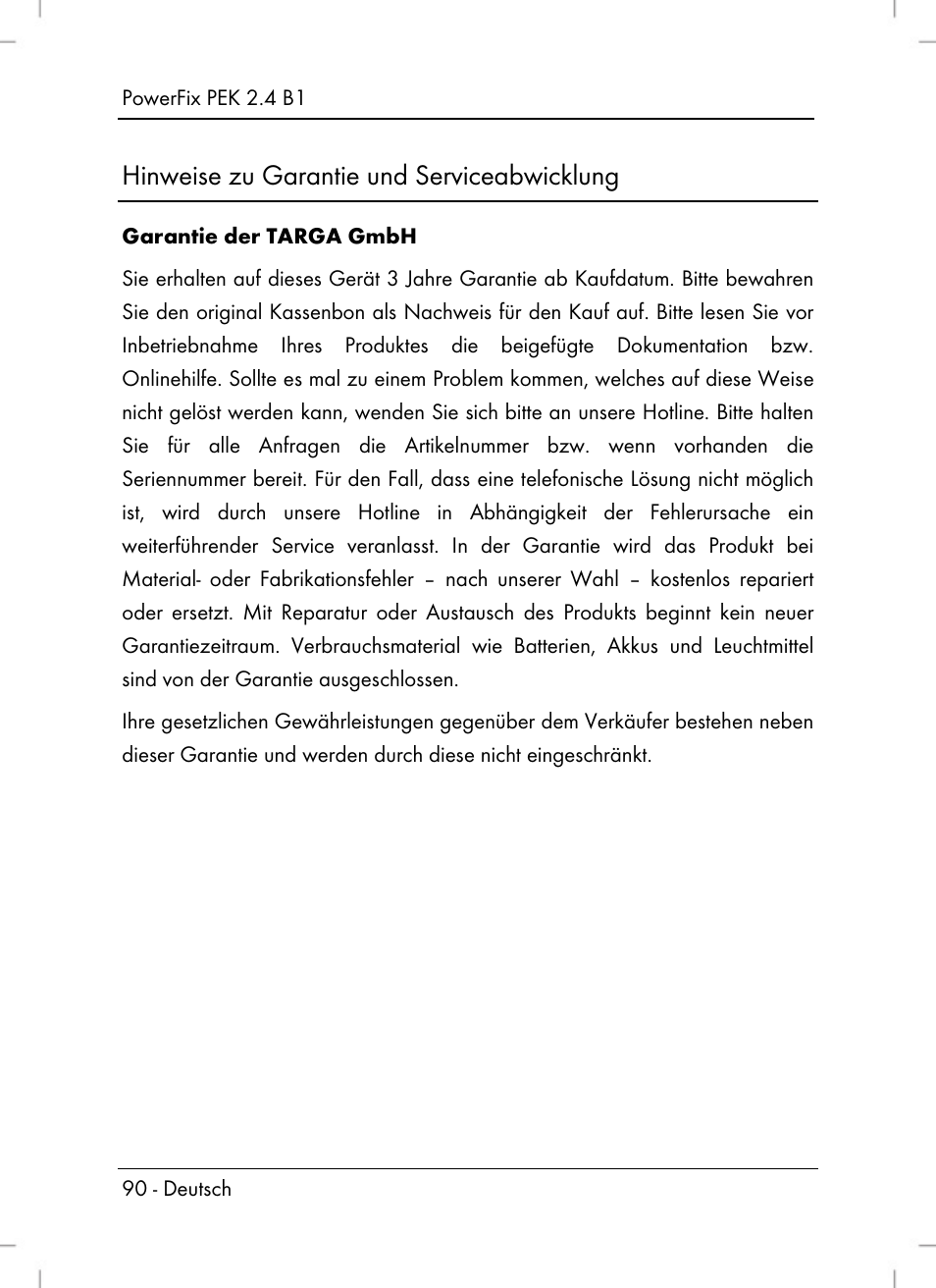 Hinweise zu garantie und serviceabwicklung | Powerfix PEK 2.4 B1 User Manual | Page 92 / 94