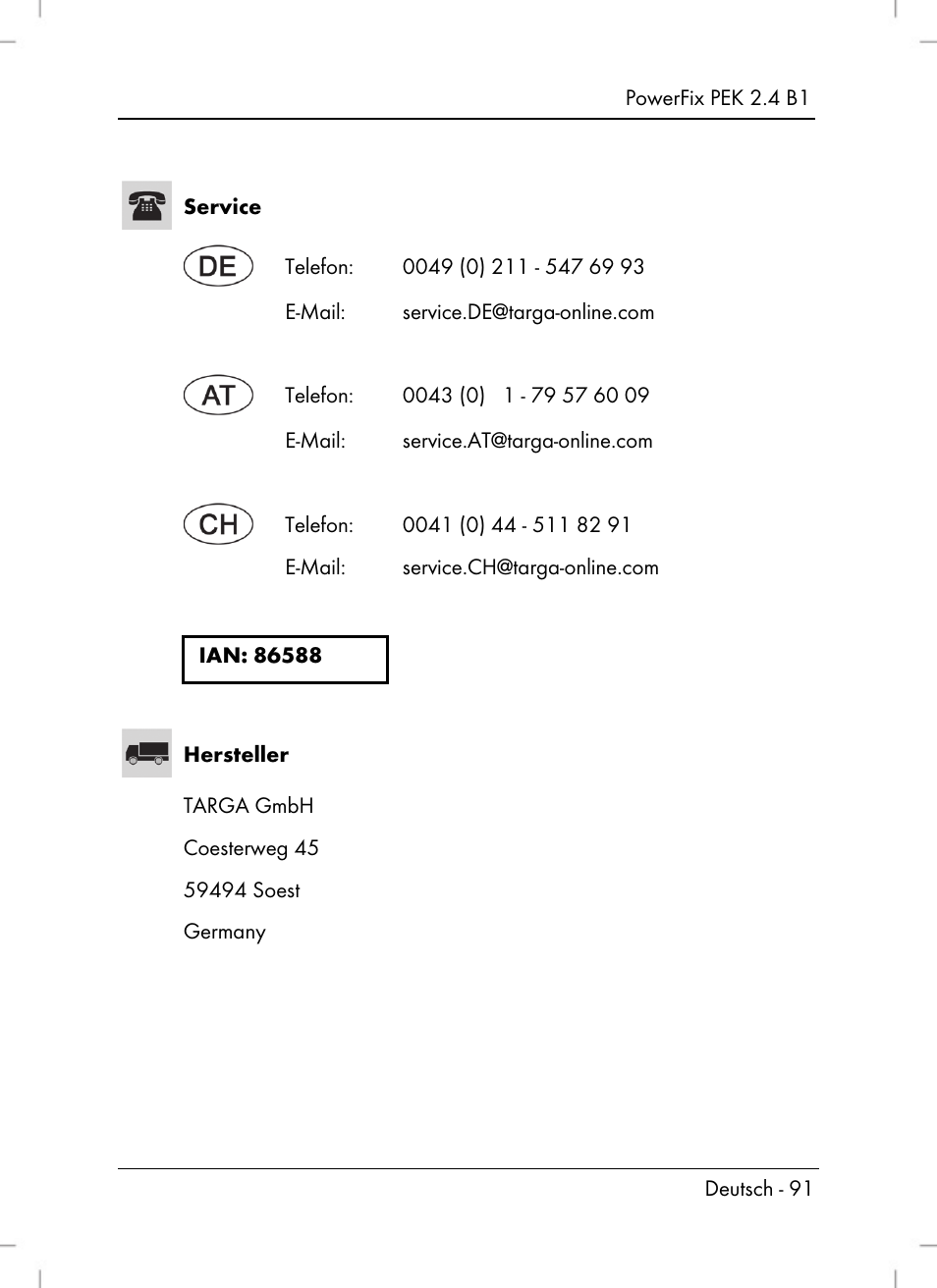 Powerfix PEK 2.4 B1 User Manual | Page 93 / 94