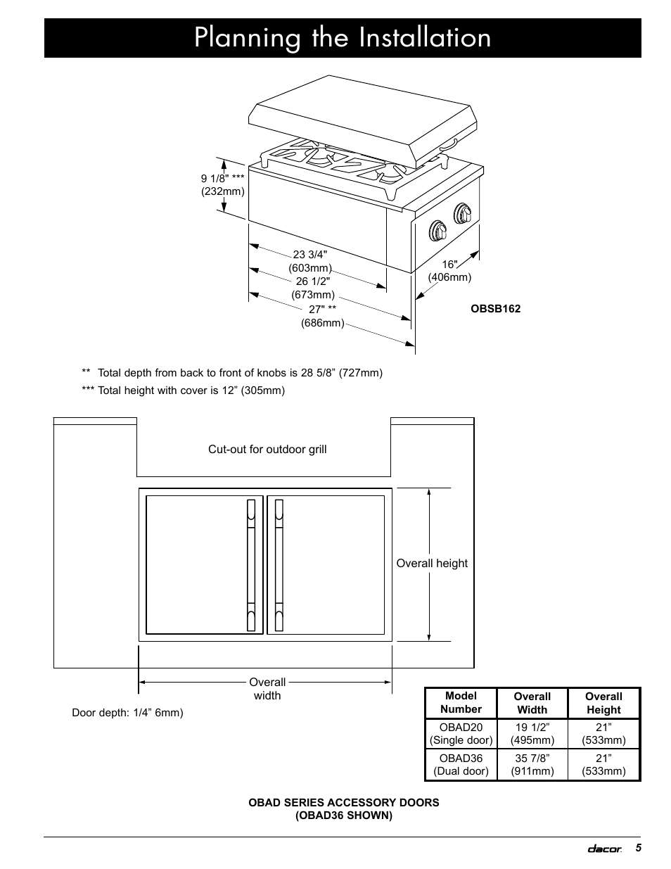 Planning the installation | Dacor OB52 User Manual | Page 10 / 55