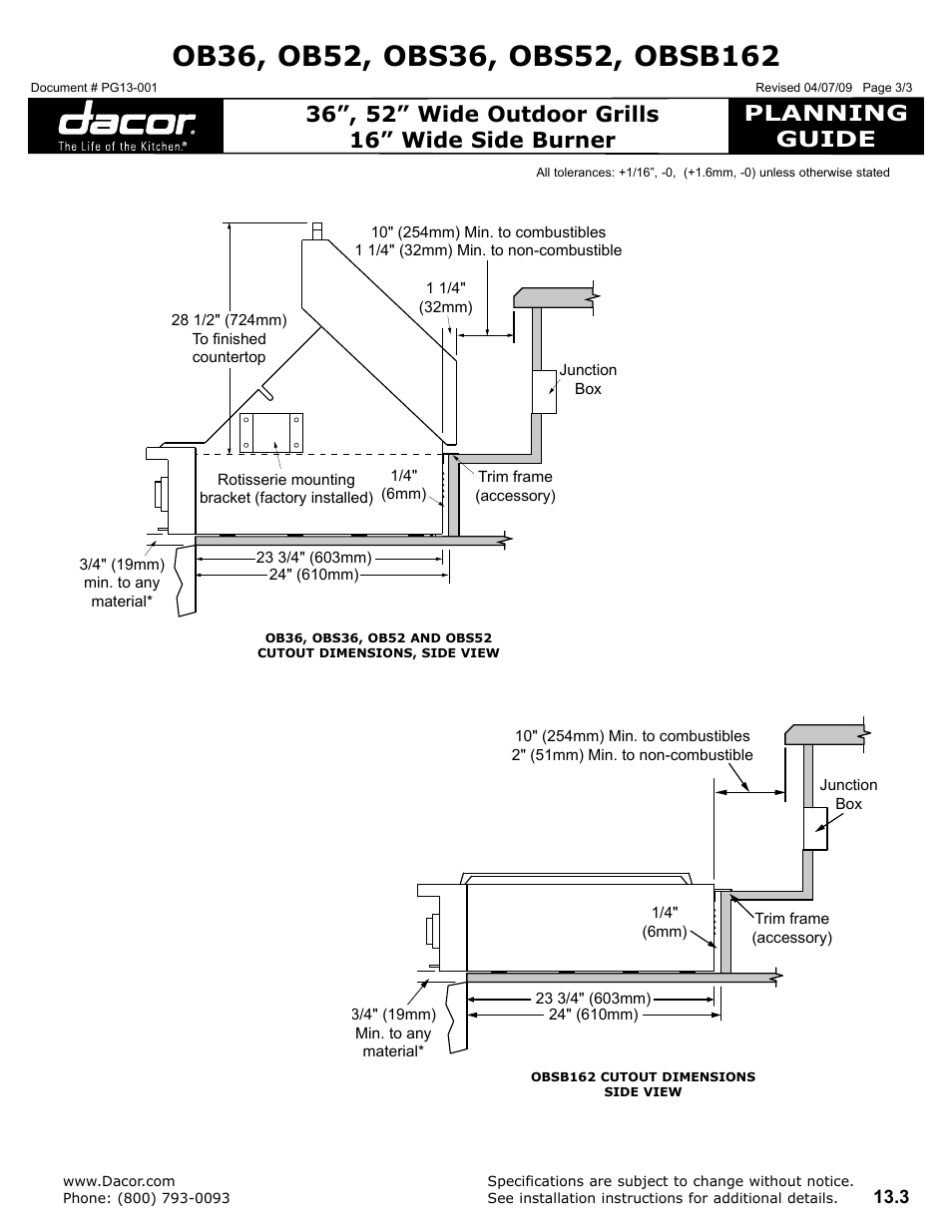 Planning guide | Dacor OB52 User Manual | Page 3 / 55