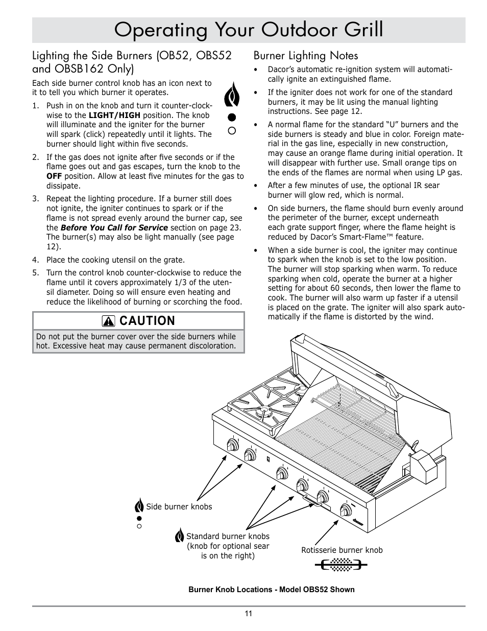 Operating your outdoor grill, Caution | Dacor OB52 User Manual | Page 40 / 55