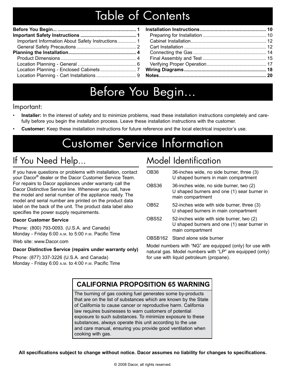 Dacor OB52 User Manual | Page 5 / 55