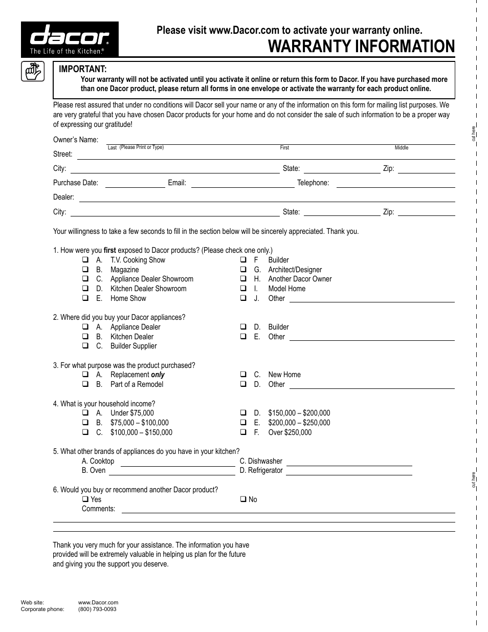 Warranty information | Dacor OB52 User Manual | Page 55 / 55