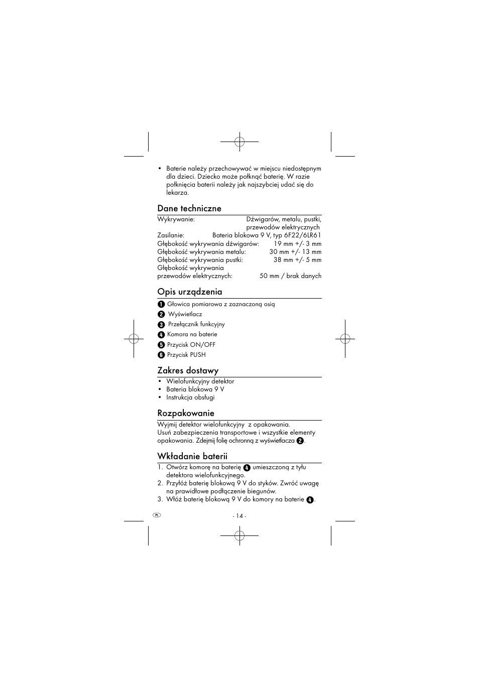 Dane techniczne, Opis urządzenia, Zakres dostawy | Rozpakowanie, Wkładanie baterii | Powerfix KH 2927-2 User Manual | Page 17 / 73