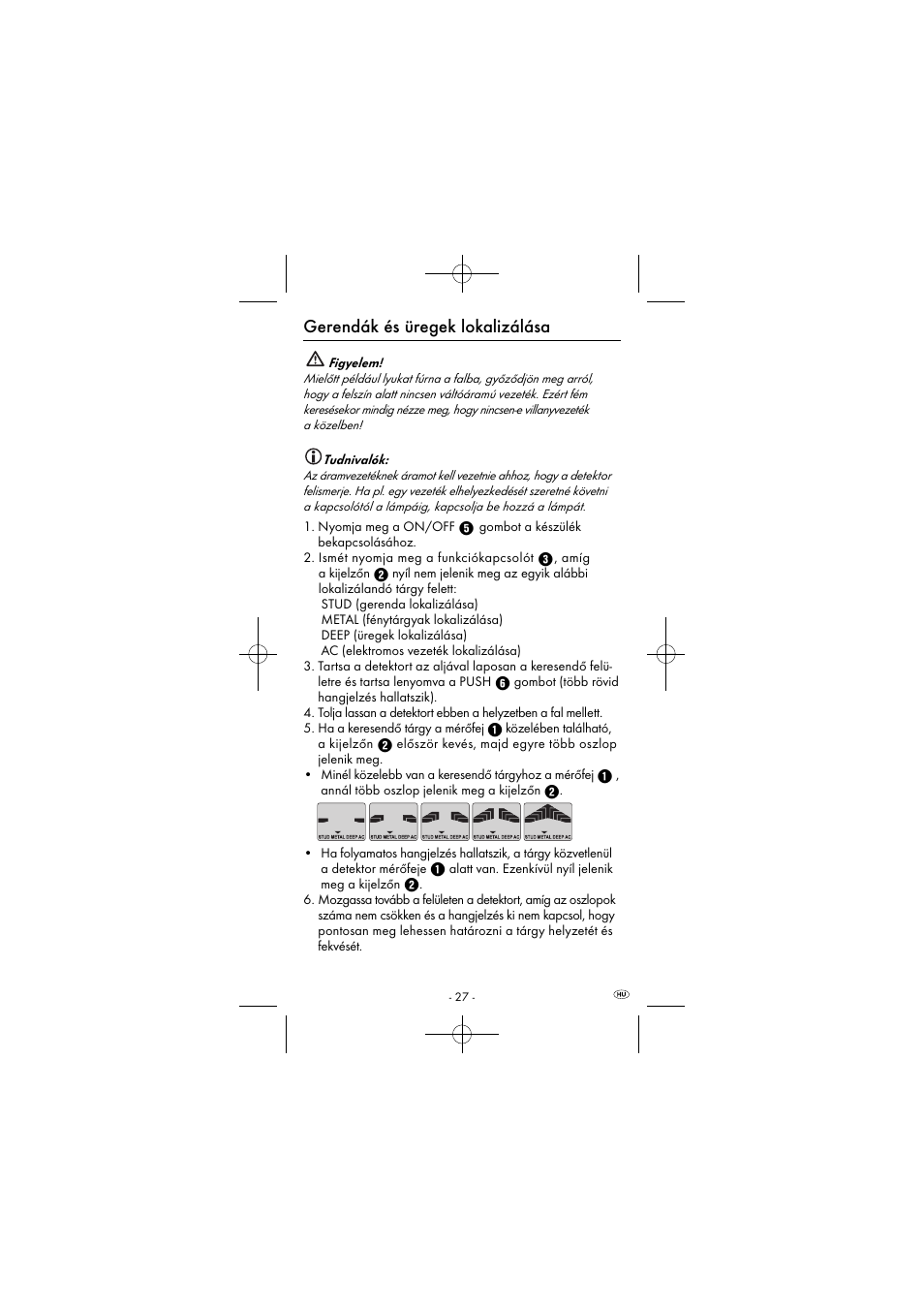 Gerendák és üregek lokalizálása | Powerfix KH 2927-2 User Manual | Page 30 / 73