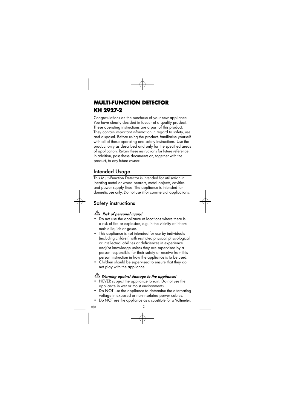 Intended usage, Safety instructions | Powerfix KH 2927-2 User Manual | Page 5 / 73