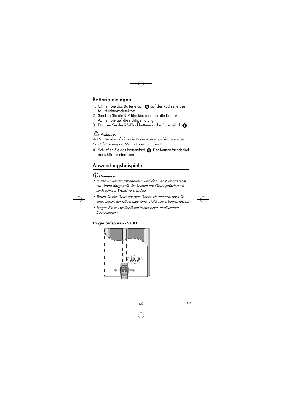 Batterie einlegen, Anwendungsbeispiele | Powerfix KH 2927-2 User Manual | Page 68 / 73