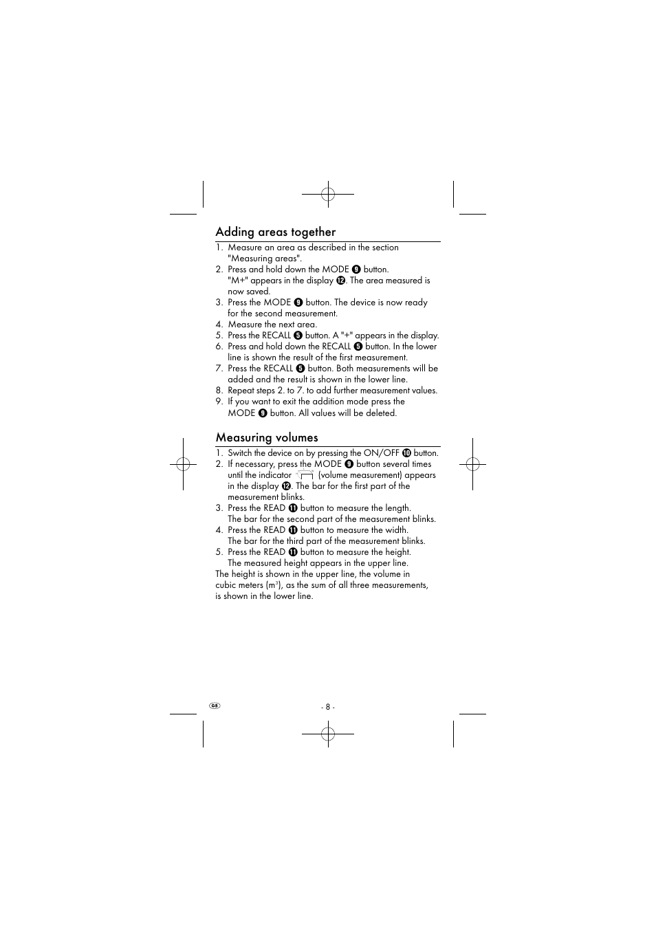 Adding areas together, Measuring volumes | Powerfix KH 2927-1 User Manual | Page 11 / 87