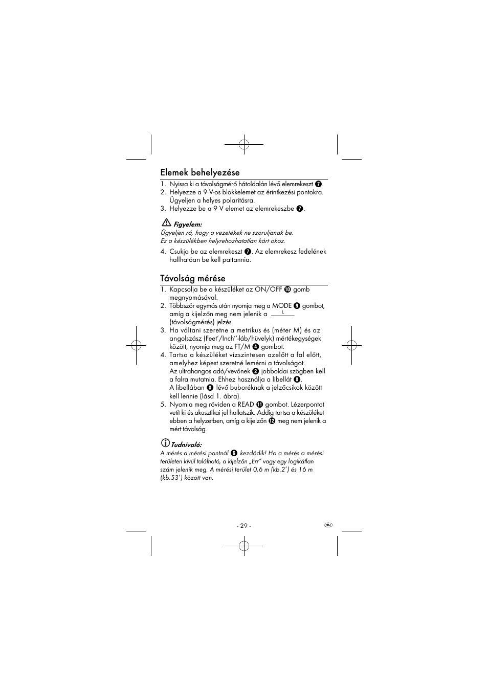 Elemek behelyezése, Távolság mérése | Powerfix KH 2927-1 User Manual | Page 32 / 87