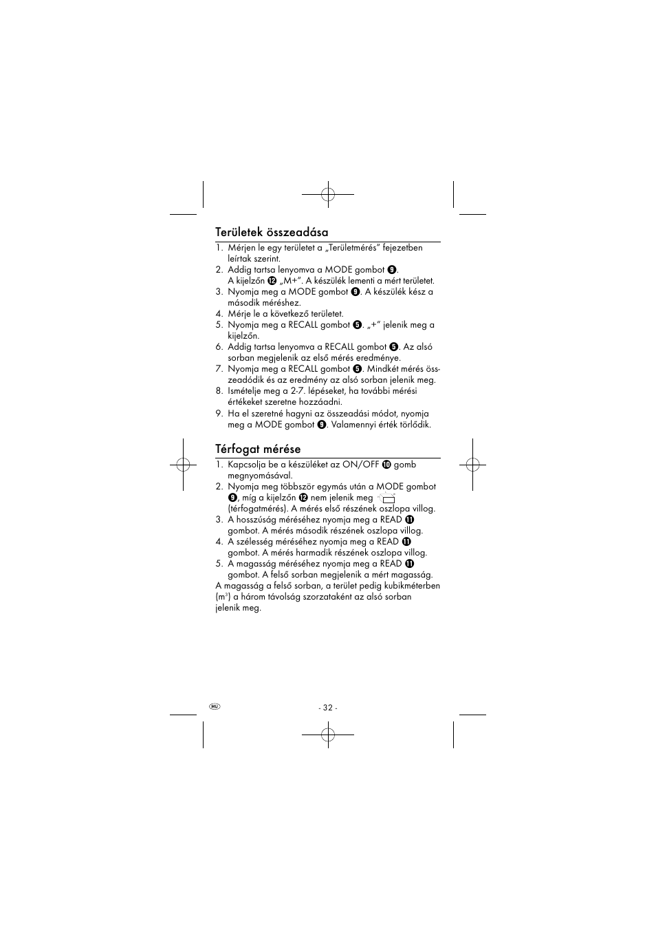 Területek összeadása, Térfogat mérése | Powerfix KH 2927-1 User Manual | Page 35 / 87