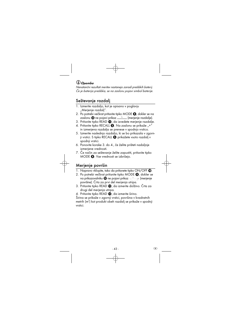 Seštevanje razdalj, Merjenje površin | Powerfix KH 2927-1 User Manual | Page 46 / 87