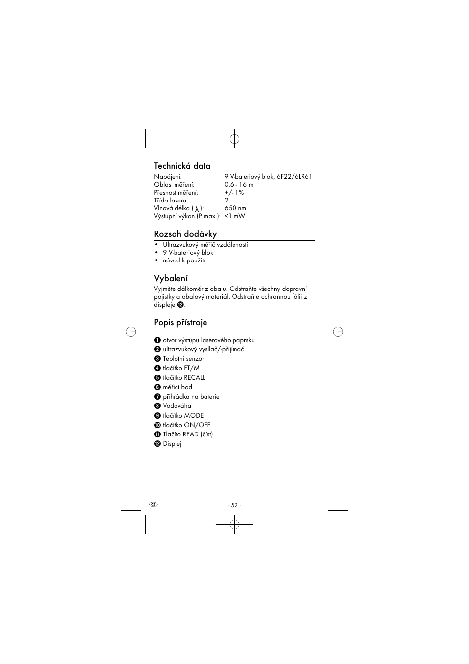 Technická data, Rozsah dodávky, Vybalení | Popis přístroje | Powerfix KH 2927-1 User Manual | Page 55 / 87