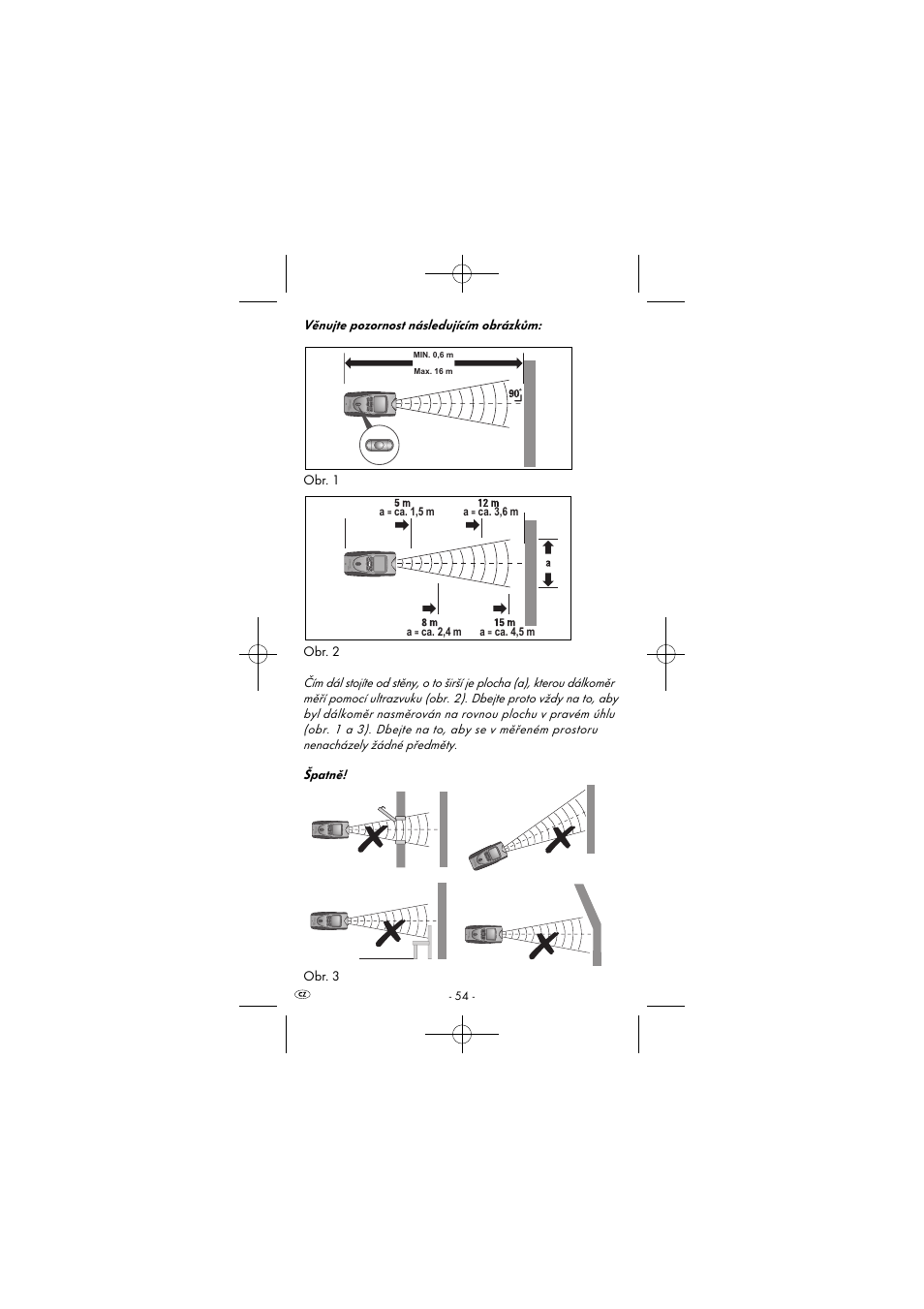 Špatně! obr. 3, Ca. 1,5 m a, Ca. 3,6 m a | Ca. 2,4 m a, Ca. 4,5 m | Powerfix KH 2927-1 User Manual | Page 57 / 87