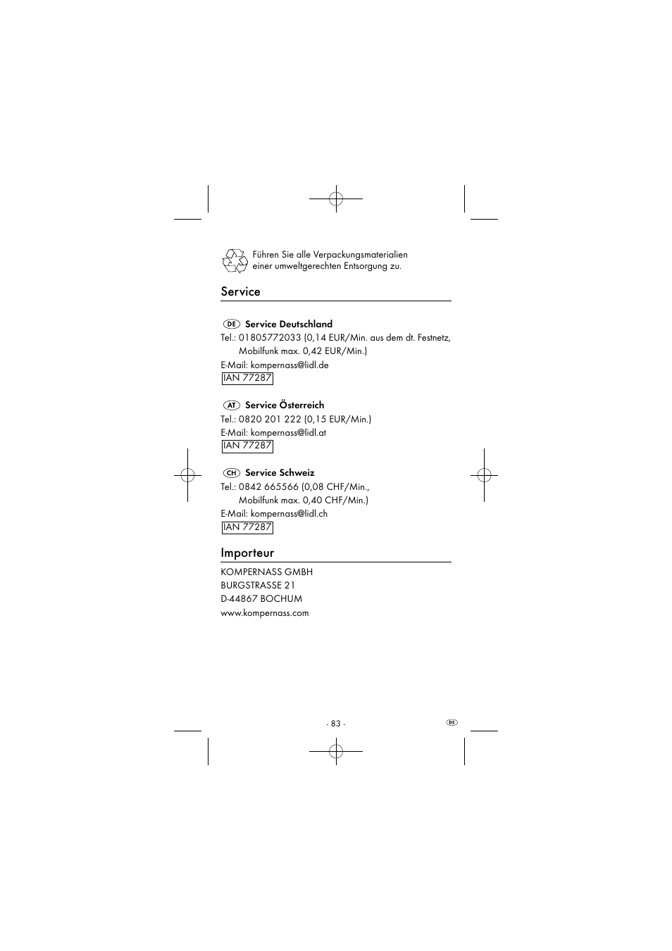 Service, Importeur | Powerfix KH 2927-1 User Manual | Page 86 / 87