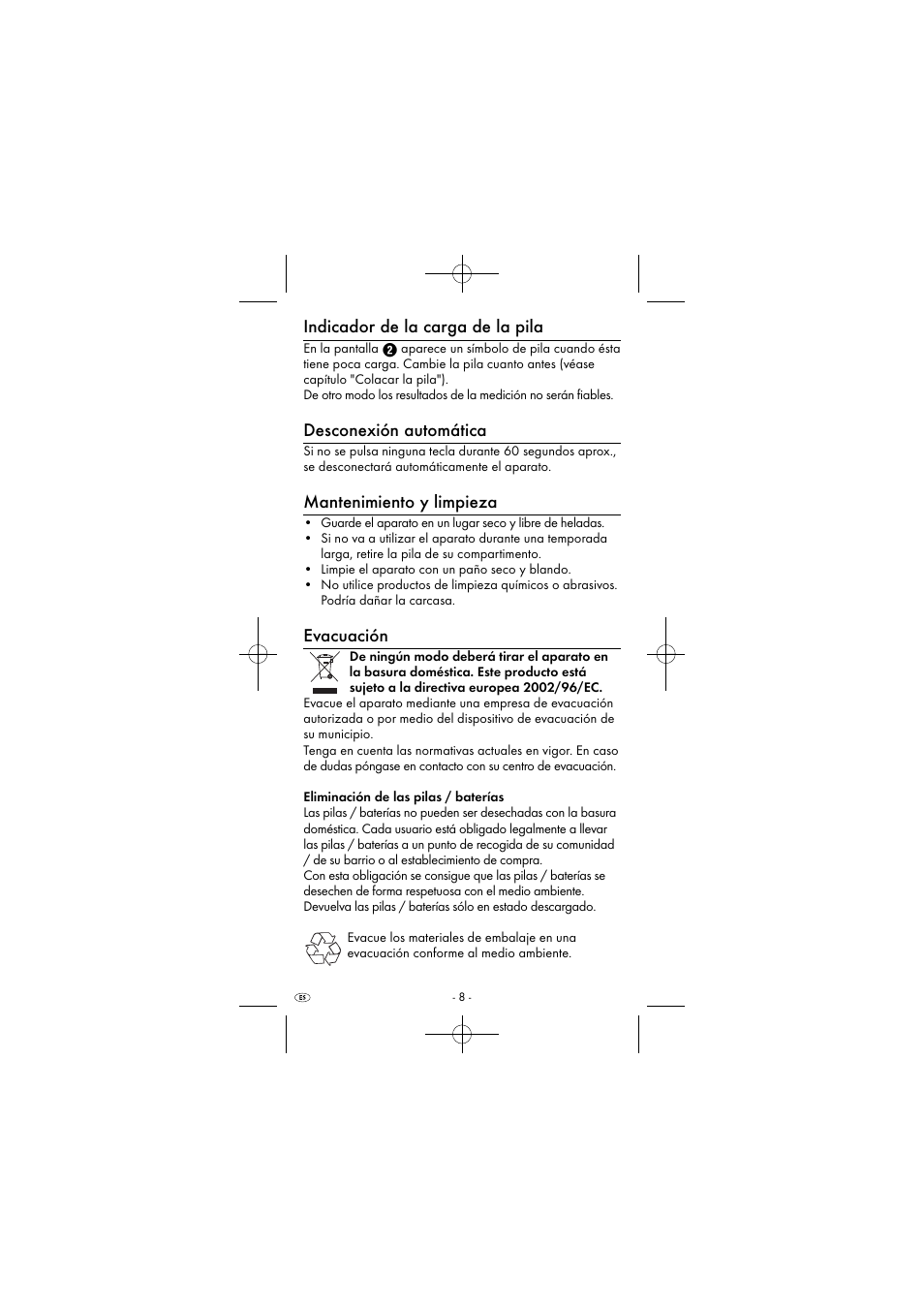 Indicador de la carga de la pila, Desconexión automática, Mantenimiento y limpieza | Evacuación | Powerfix KH 2927-2 User Manual | Page 11 / 43