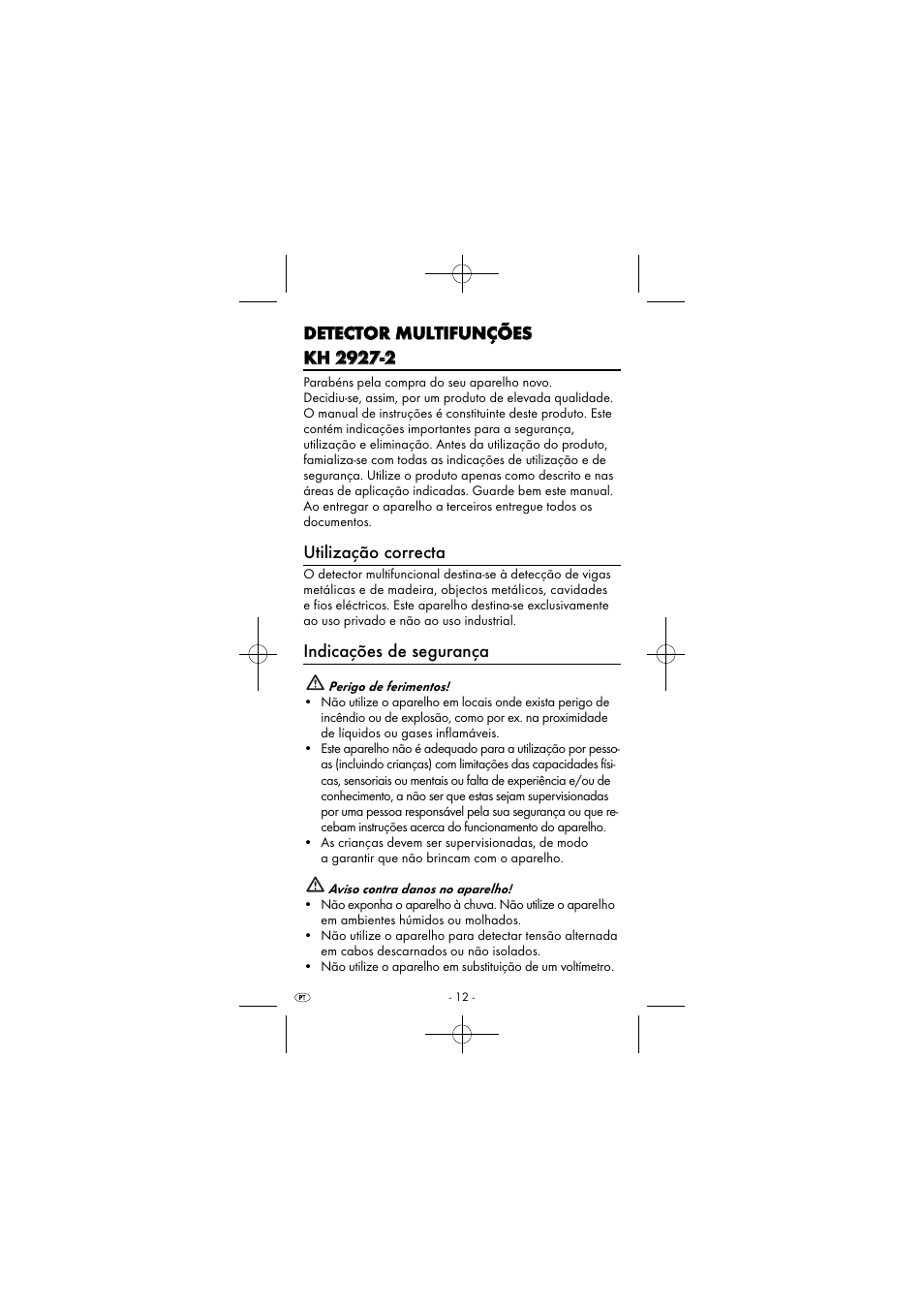 Utilização correcta, Indicações de segurança | Powerfix KH 2927-2 User Manual | Page 15 / 43