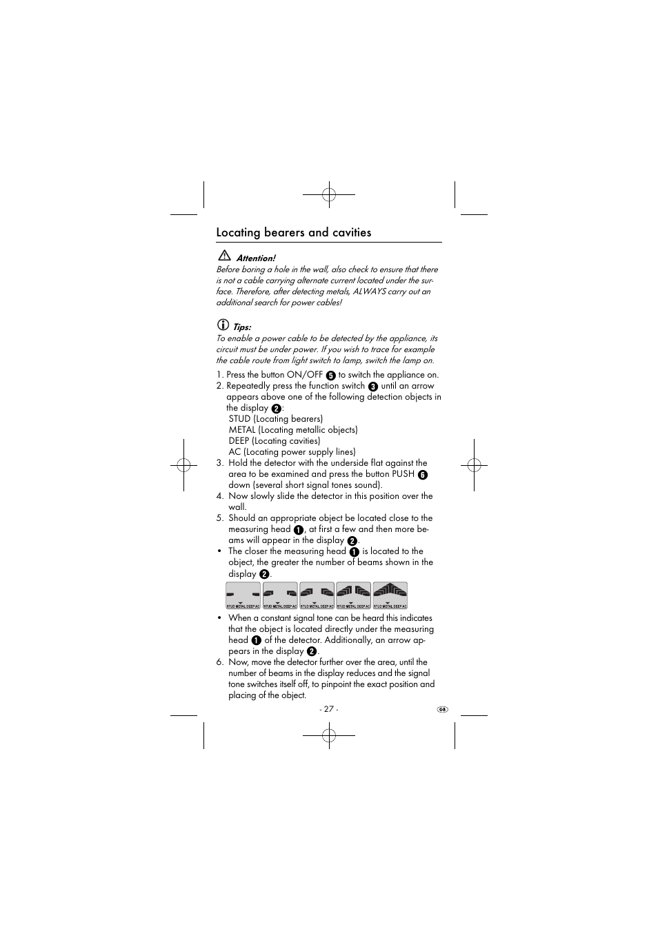 Locating bearers and cavities | Powerfix KH 2927-2 User Manual | Page 30 / 43