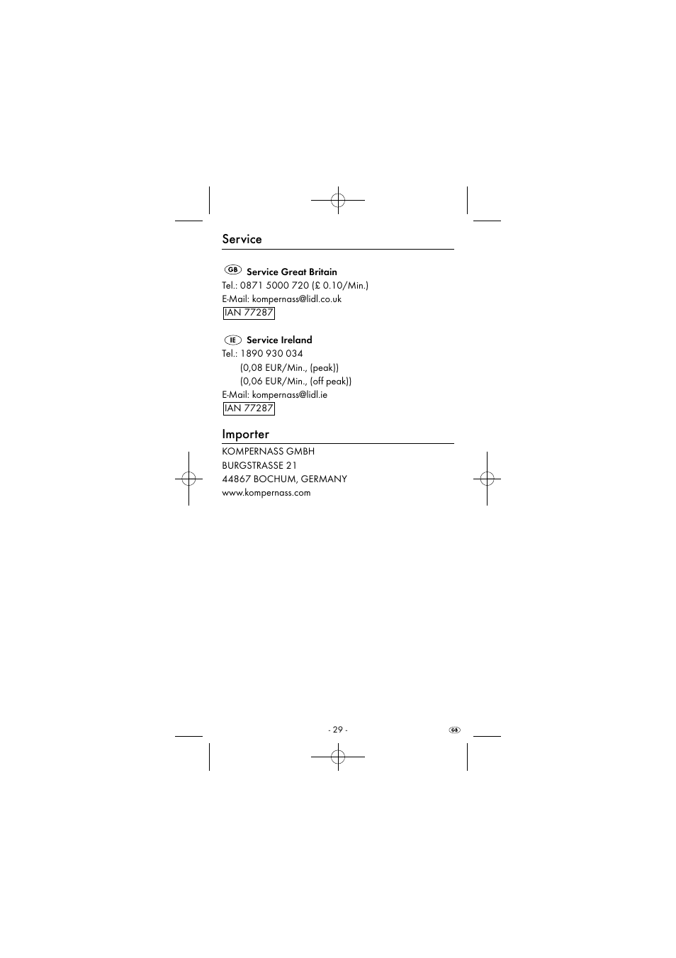 Service, Importer | Powerfix KH 2927-2 User Manual | Page 32 / 43