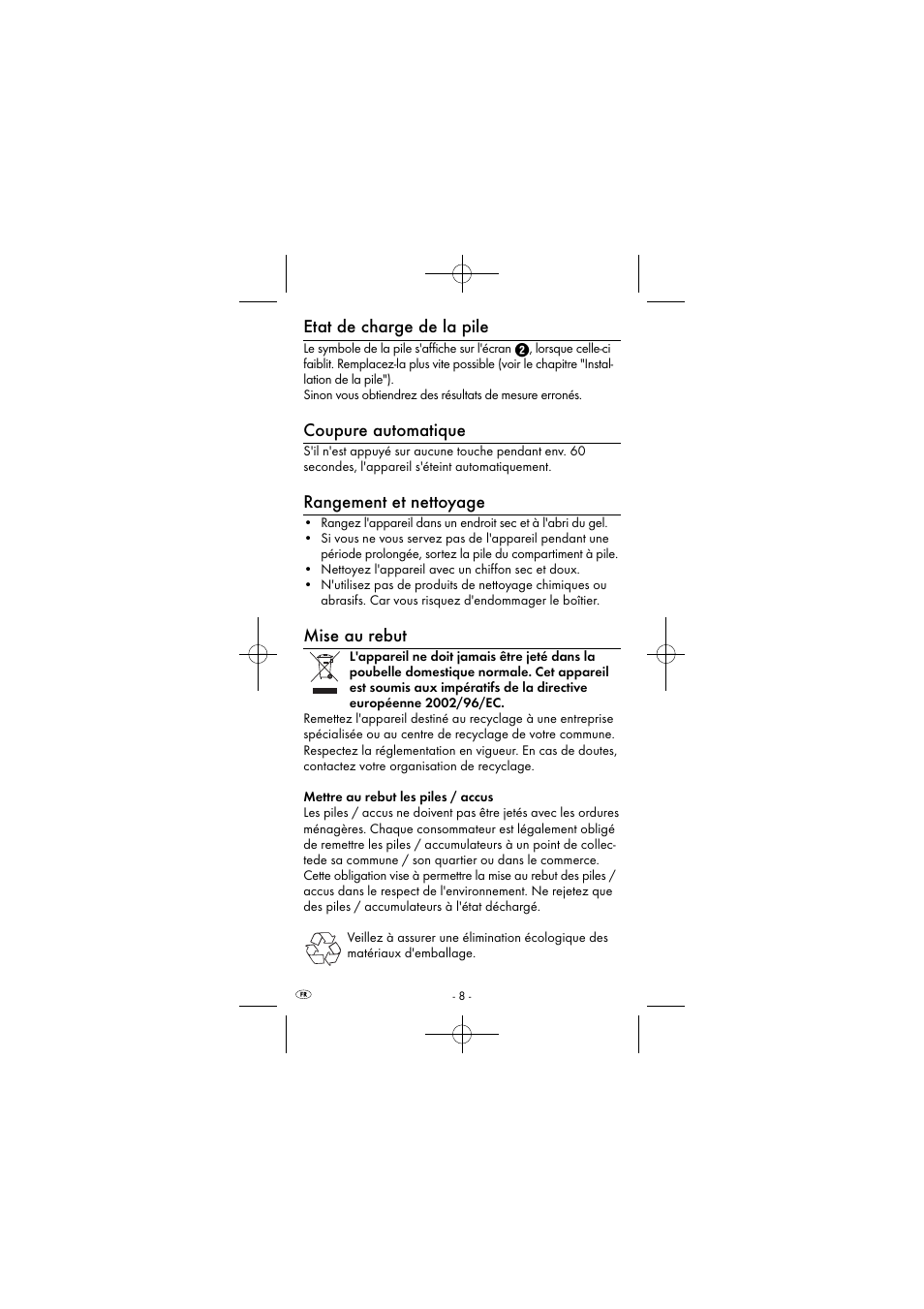 Etat de charge de la pile, Coupure automatique, Rangement et nettoyage | Mise au rebut | Powerfix KH 2927-2 User Manual | Page 11 / 43
