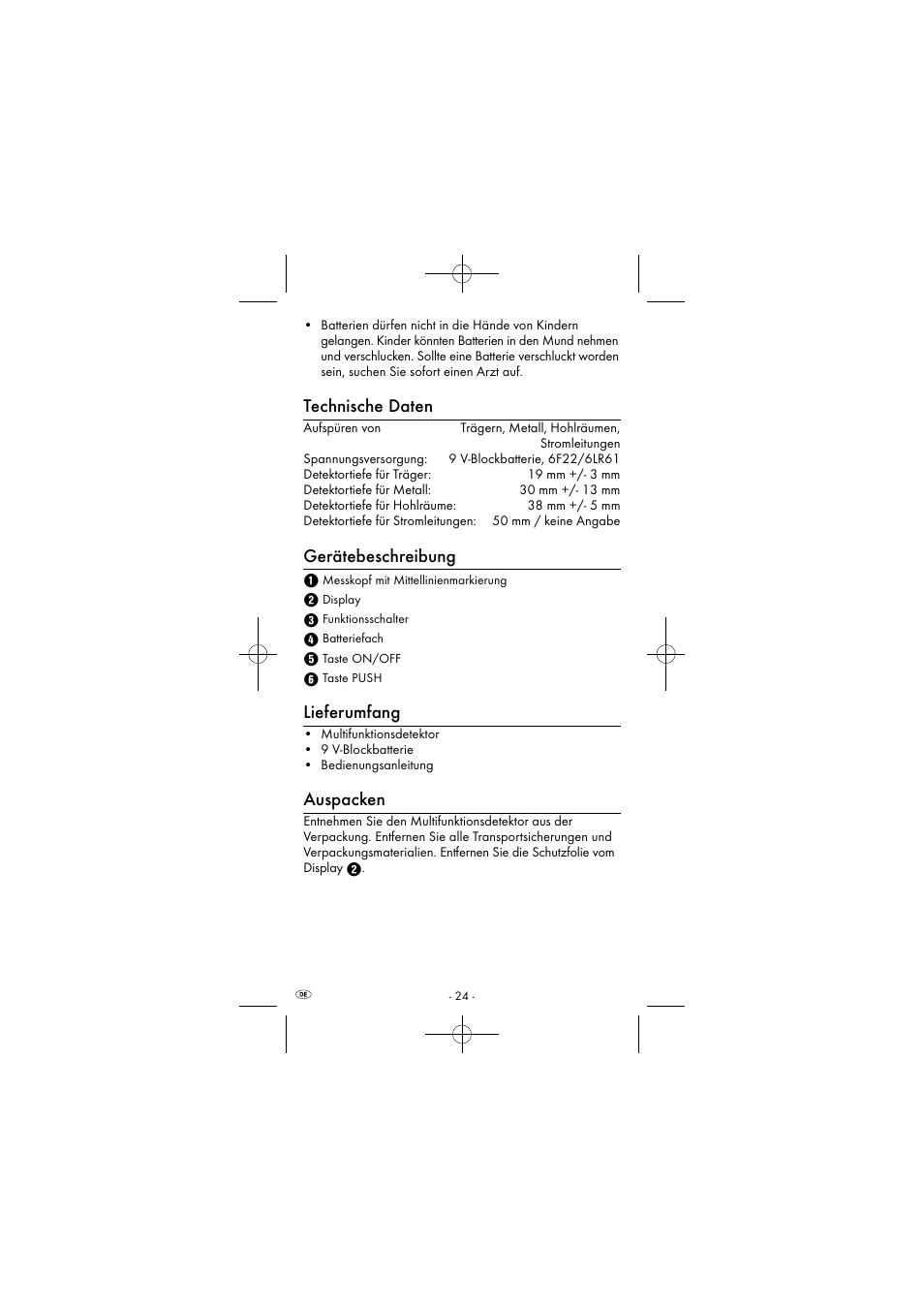Technische daten, Gerätebeschreibung, Lieferumfang | Auspacken | Powerfix KH 2927-2 User Manual | Page 27 / 43