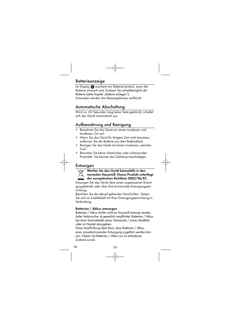 Batterieanzeige, Automatische abschaltung, Aufbewahrung und reinigung | Entsorgen | Powerfix KH 2927-2 User Manual | Page 31 / 43