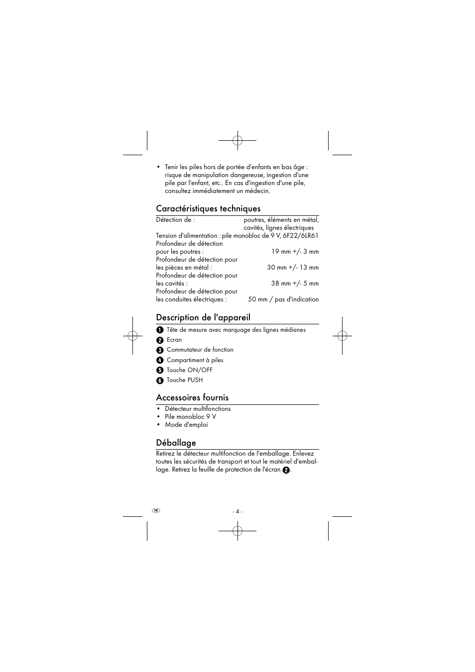 Caractéristiques techniques, Description de l'appareil, Accessoires fournis | Déballage | Powerfix KH 2927-2 User Manual | Page 7 / 43