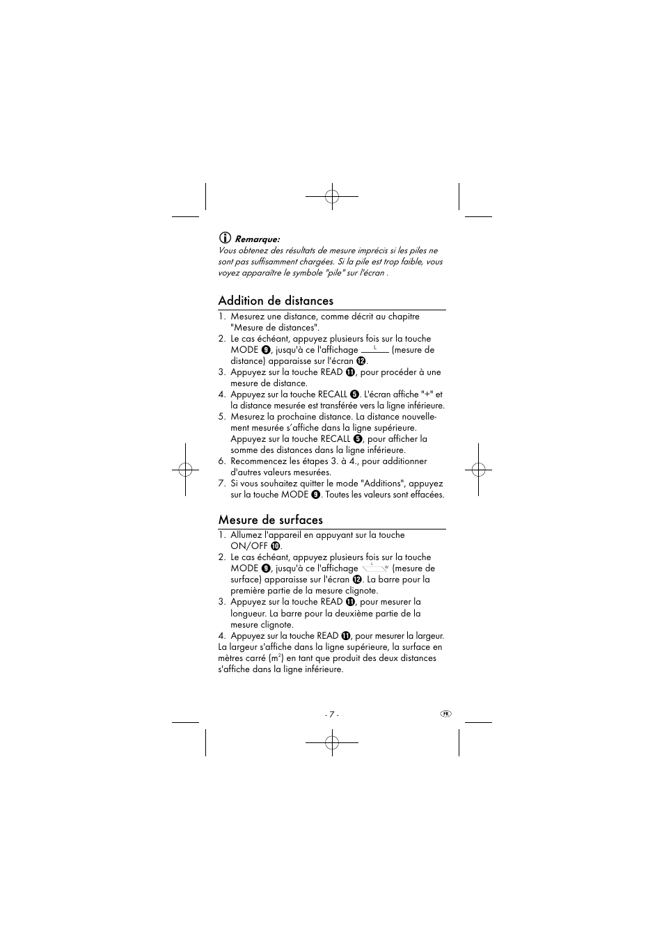 Addition de distances, Mesure de surfaces | Powerfix KH 2927-1 User Manual | Page 10 / 51