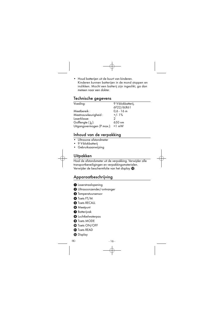 Technische gegevens, Inhoud van de verpakking, Uitpakken | Apparaatbeschrijving | Powerfix KH 2927-1 User Manual | Page 19 / 51