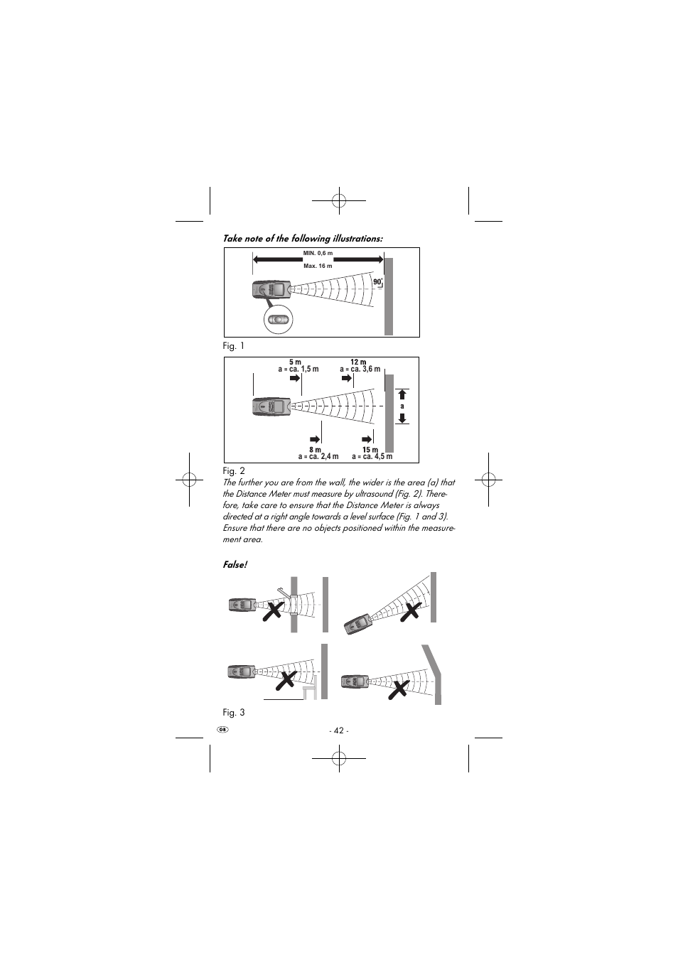 False! fig. 3, Ca. 1,5 m a, Ca. 3,6 m a | Ca. 2,4 m a, Ca. 4,5 m | Powerfix KH 2927-1 User Manual | Page 45 / 51