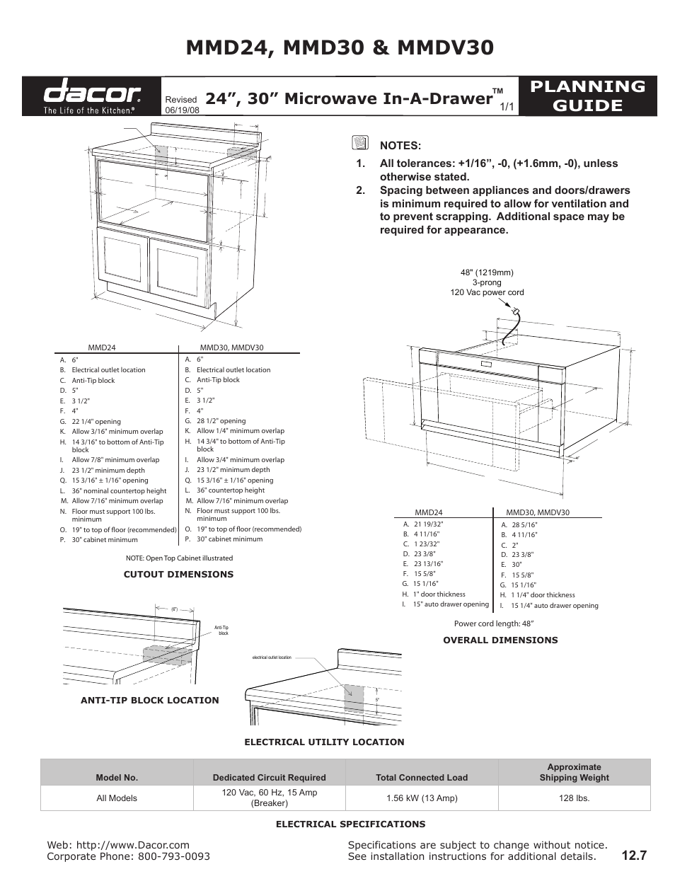 Dacor MMDV30 User Manual | 1 page
