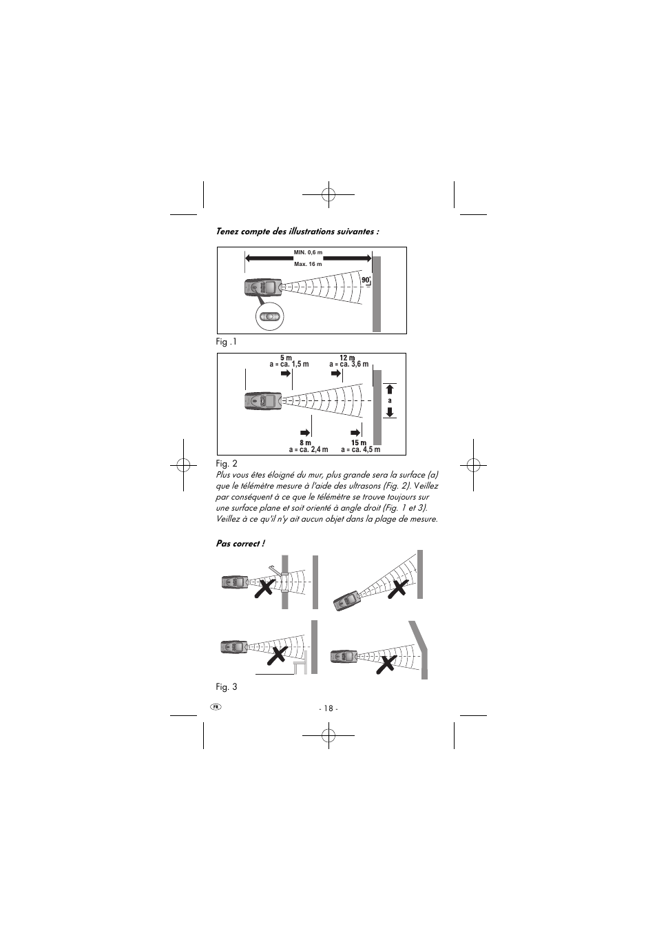 Pas correct ! fig. 3, Ca. 1,5 m a, Ca. 3,6 m a | Ca. 2,4 m a, Ca. 4,5 m | Powerfix KH 2927-1 User Manual | Page 21 / 63